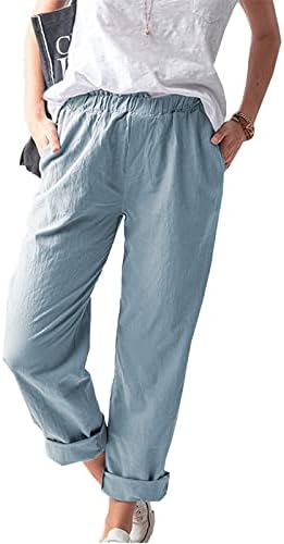 Calças sólidas para mulheres para mulheres tendências de linhagem de algodão calça de bolso casual plus size size