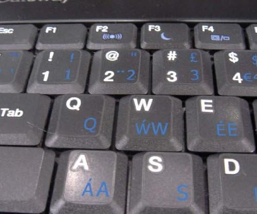Layout de etiquetas de teclado galês com um fundo transparente de letras azuis