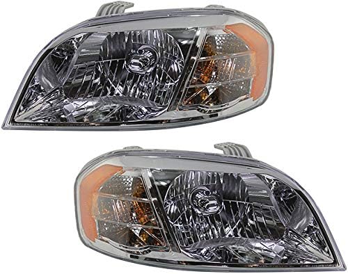 Conjunto de faróis de Evan Fischer Compatível com 2007-2011 Chevrolet Aveo 2009-2010 Pontiac G3 Driver esquerdo e halogênio do lado direito do passageiro com lâmpada