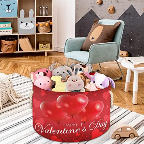 Dia dos Namorados Vermelho Love Heart Grandes cestas redondas para cestas de lavanderia de armazenamento com alças cestas de armazenamento de cobertores para caixas