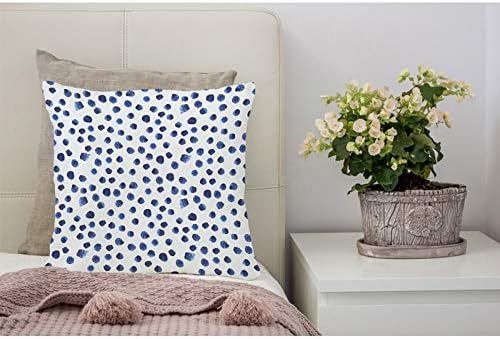 Versuswolf tiro travesseiro tampa de tinta marinha manual desenhado aquarela azul polka dot aquarela linho algodão linho decorativo travesseiros de almofada de almofadas de almofada de 18 x 18 polegadas