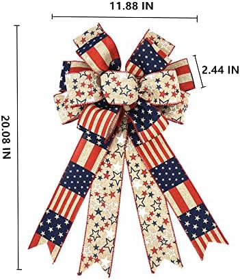 Grande coroa de arco patriótico em 4 de julho decoração arco de bandeira americana para uma festa do dia de estrelas brancas amarelas azuis azuis externos