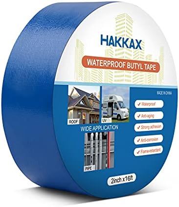 Fita de selo de butílico Hakkax, fita de duto azul de serviço pesado à prova d'água de 2 polegadas x 16 pés, fita de reparo de tampa da piscina para piscina, janelas, toldo de trailer, vedação de barco, calha, rachadura, furos, teto