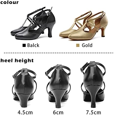 Tinrymx Sapatos modernos de dança Mulheres de dedão fechado T-Strap Ballroom Waltz Sapatos de dança Profissional Foxtrot, EUA 7