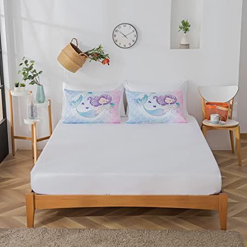 Zuexvofy 7pcs Blue Pink Conspot Full/Queen Size para mulheres adolescentes, roupas de cama de sereia com consolador e travesseiro e folhas