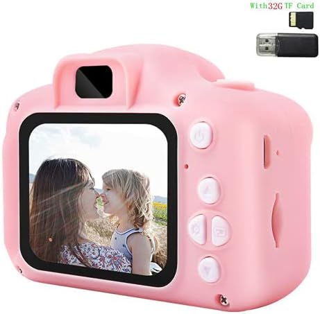 Câmera de câmera infantil Câmera digital Câmera portátil Adequada 3 anos 4 5 6 7 8 9 10 anos de ano contém 32g de cartão de memória leitor de cartão lanyard rosa