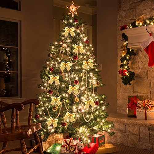 Sewroro 12pcs arcos de natal ornamentos mini bowknot natal árvore pendurada decorações de festa grinaldas casas suprimentos de embrulho de ouro