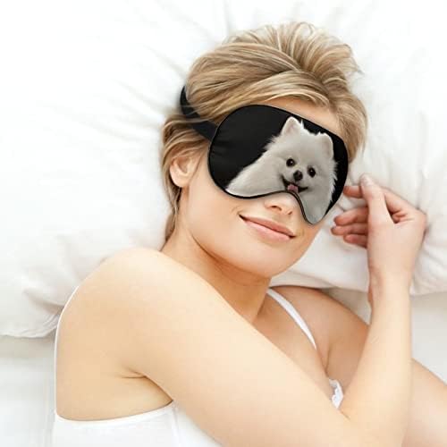 Máscara de olho de cachorro spitz branco para dormir de cegos de bleca -blackout com cinta ajustável