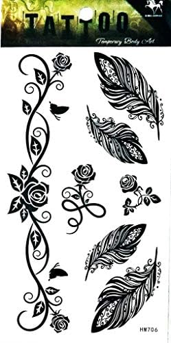 Tatuagem pp 1 folha cor preto pássaro penas de tatuagens temporárias adesivo para homens homens corpora arte