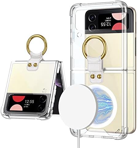 Anmengxinling Galaxy Z Flip 3 Case com suporte de anel, caixa de clara magnética para Galaxy Z flip3 compatível