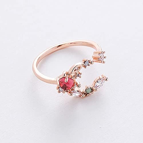 Anéis femininos Mulheres prometem anel de anel de flor ajustável rosa pedra vermelha anéis de pedra rings cluster