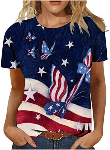 Camisas de bandeira americana para mulheres 4 de julho Tops gráficos de gola O-gola curta Camiseta de camiseta