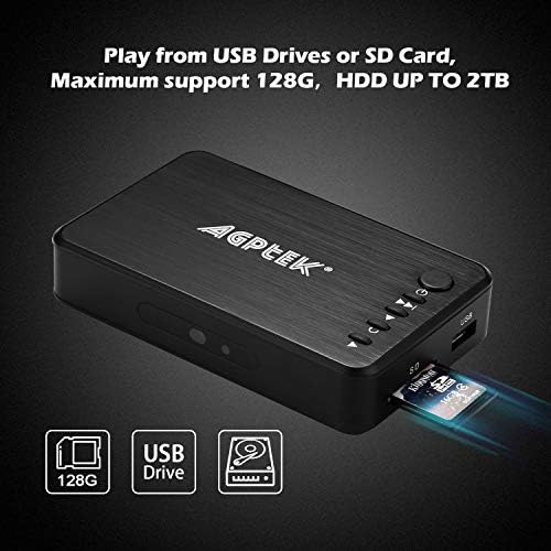 AGPTEK 1080P Media Player Leia o USB Drive/SD Card com saída HDMI/AV/VGA para RMVB/MKV/JPEG etc. com controle remoto