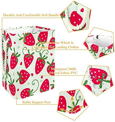 Red Sweety Strawberry Pattern Laundry cesto com alças grandes cestas dobráveis ​​para lixeira, quarto de crianças, organizador de casa, armazenamento de pano, 19.3x11.8x15.9