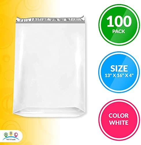Poly Mailers da ABC 13 x 16 x 4 polegadas, sacos de remessa poli brancos 100 pacote, 2,5 mil de plástico para