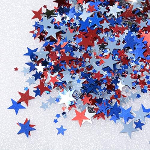 Confetti de confete de confetes azul Red Star estrelas de folha metálica, 30g, 3 tamanhos e 3 coloras - 10mm, 6 mm, 3 mm, azul, vermelho, prata