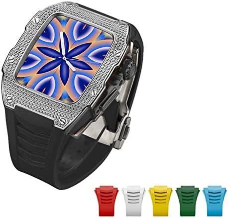 Kit de liga de titânio ZEDEVB Case avançada de fibra de carbono para banda de relógio Apple 45mm 44mm de luxo de diamante+6pcs banda para iwatch Series 7 6 5 4 SE