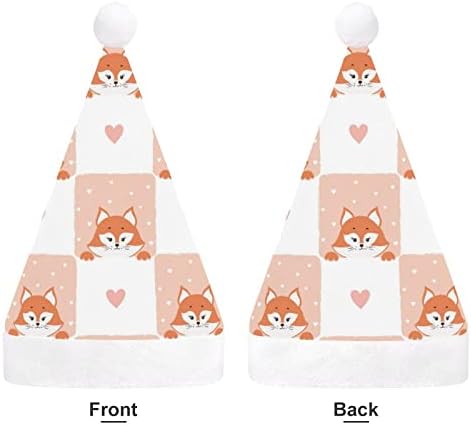 Fox fox padrão verificado chapéu de natal chapéu de Papai Noel para adultos unissex Comfort Comfort Classic Xmas Cap para férias de festa de Natal