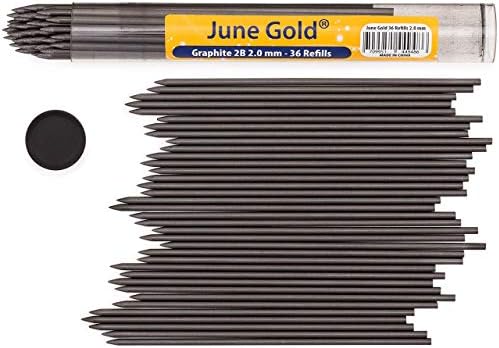 June Gold 36 Lápis mecânicos de 2,0 mm de cor 26 com 36 cores exclusivas e 4 lápis mecânicos de 2,0 mm