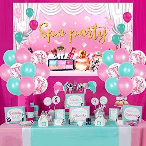 Decorações de festas de spa para meninas, cenário doce com 18 balões Princess spa de aniversário Banco de cabine de fotos para maquiagem decorações de festa temática