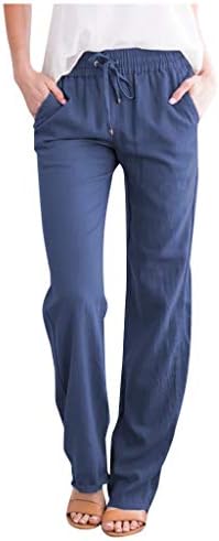 Calças de linho femininas kcjgikpok, calça de linho de cordão de cintura alta sólida com calças