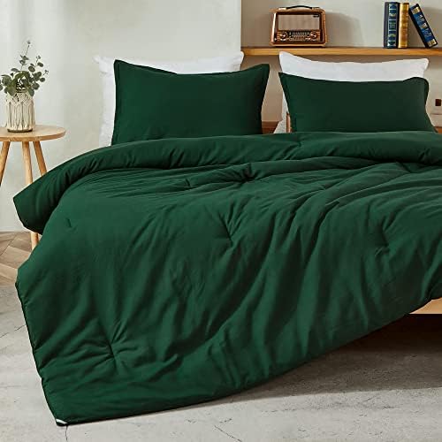 Litanika Dark Emerald Green King Consolador, 3 peças BOHO Solid Solid Forest Bedding, durante toda a temporada.