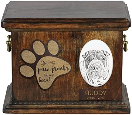 Art Dog Ltd. Shar Pei, urna para as cinzas de cachorro com placa de cerâmica e descrição