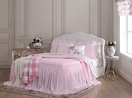 SHABBY CHIC® - colaborista king colchas de cama de algodão macio com shams combinando, decoração de casa lindamente drapeada para todas as estações
