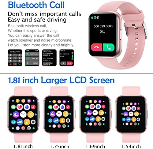 Relógio inteligente Kimnix, 1,81 no rastreador de fitness sport hd com texto à prova d'água IP67 e chamado Bluetooth SmartWatch para Android iOS Phones Men Women Pink