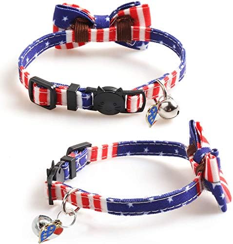 Parabéns 2 pacote/conjunto American US Flag Breakaway Cola e gravata borboleta com sino para Kitty e pequenos animais de estimação, ajustável 7,8 a 10,5 polegadas