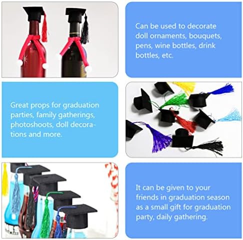 Jojofuny Wine Bottle 10pcs Mini tampas de graduação, capa de garrafa de mini chapéu, capa de graduação no chapéu, decoração de chapéu de formatura
