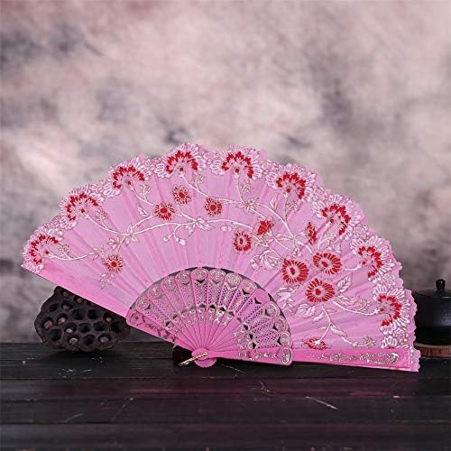 icodod vintage estilo chinês fã de fã de festas de casamento fã de renda de seda dobrável manuseio de ventilador