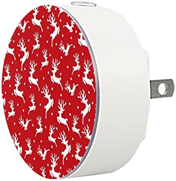 2 Pacote Plug-in Nightlight LED Night Light com Dusk-to-Dewn Sensor for Kids Room, Nursery, Kitchen, Hallway White Christmas Rena Elk Padrão Red