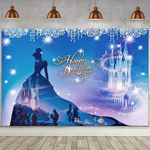 Blue Girl Backdrop para Decorações de Partes de Feliz Aniversário Fhzon 6x6ft Castelo de Fantasia Planos de Lace Lace Bundo brilhante para a fotografia Destar