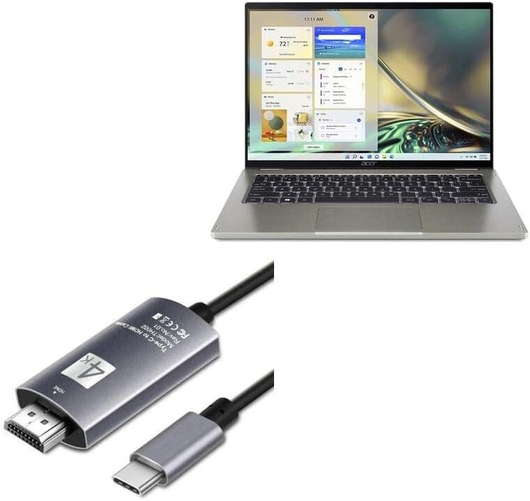 Cabo de ondas de caixa compatível com Acer Spin 5 - Cabo SmartDisplay - USB tipo C para HDMI, Cabo USB C/HDMI para Acer Spin 5 - Jet Black