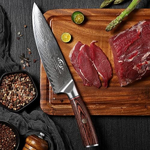 Keillee de 8 polegadas Damasco Chef Knife - Incrivelmente nítida faca de fatia japonesa de Damasco com 67 camadas de aço e núcleo de aço carbono de alto carbono VG10 - perfeito para sua cozinha
