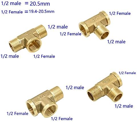 Acessórios de mangueira à prova de vazamento macho de cobre 1/2 encanamento conector feminino de bronze fêmea ajuste de tubo de 3 vias adaptador de tampe 8pcs