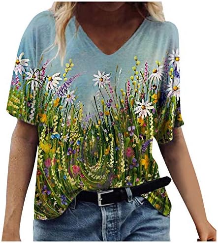 Tops fofos para mulheres de verão plus size camisetas de manga curta v blusa de pescoço da moda de moda gráfica