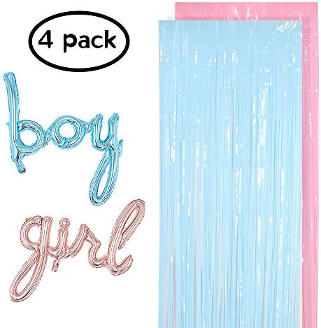 Conjunto de decoração de revelação de gênero - Cortinas de franjas pastel Boy Girl Foil Balloons