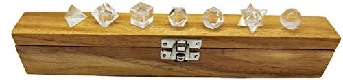 Sharvgun Platonic Solids Crystal Quartz 7 peças Geometria sagrada Conjunto de cristal com caixa de madeira Cristal