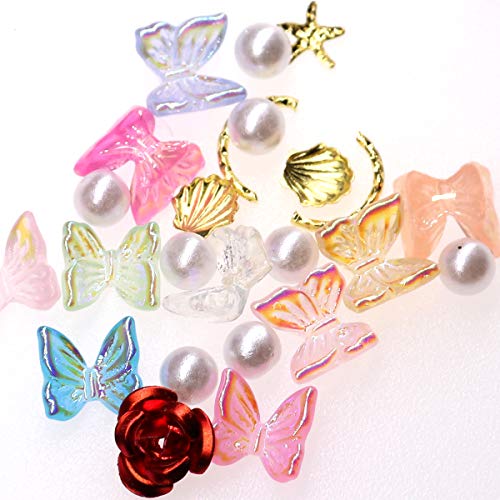 3d unhas pregos borboleta rosa unhas Aurora colorida unhas arte com strass strass Artificial Pearl unhas adesivos