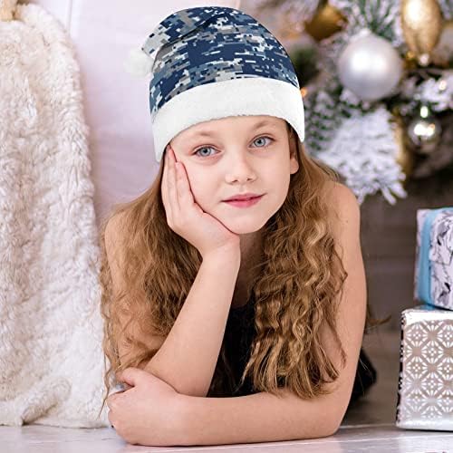Camuflagem digital azul chapéu de natal macus de pelúcia gorro engraçado para a festa festiva