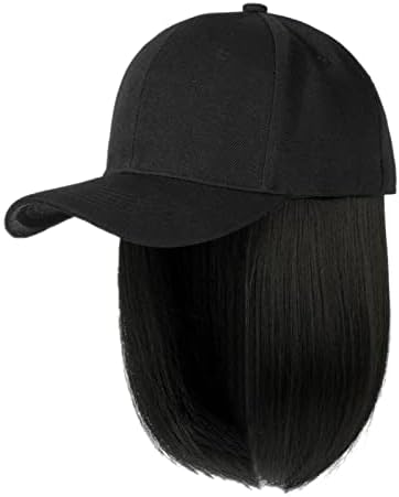 Capinho de beisebol com extensões de cabelo reto curto penteado de penteado de peruca removível para feminino