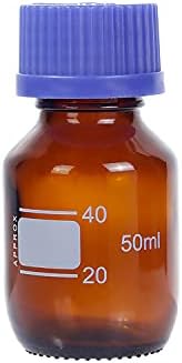 Moonetto 10 peças âmbar vidro borossilicato 50 ml graduado em reagente reagente de laboratório/garrafa de armazenamento com tampa de parafuso azul gl32