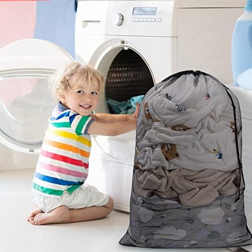 Bolsa de lavanderia de malha Meowoo, 27 × 36 polegadas de lavanderia com cordão, revestimento de lavanderia, sacos de roupa lavável para máquina para viagens, esportes, dormitórios