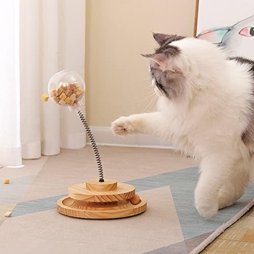 Kwixuk gato brinquedo de gato que vazava bola de gato bastão pode colocar comida modelo de carrossel