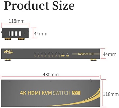 Switch EKL KVM, 8 Port v1.4 Switch HDMI KVM suporta teclas de atalho trocando 4k@30Hz 1080p 3d, 8 em 1 saída