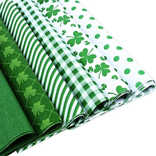 60 folhas de papel de lençóis de St.Patrick, 20 * 28 polegadas de papel de embrulho shamrock para papel irlandês Flower Pom Poms Green Clover Art Tissue para Decoração de Party de Party de Gift de Birthday Birthday Holiday Holiday