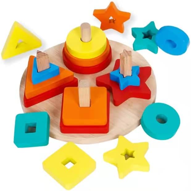 Toço de triagem de madeira e empilhamento, quebra -cabeça do classificador de formas, empilhadora de reconhecimento de cores Montessori, Bloco de aprendizado educacional precoce para meninos de meninos com mais de 3 anos de idade