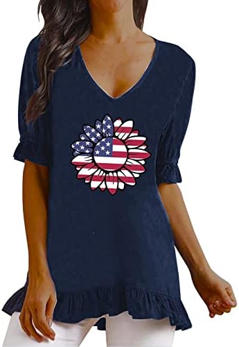 4 de julho camisetas camisetas para mulheres de manga curta V camisetas de pescoço